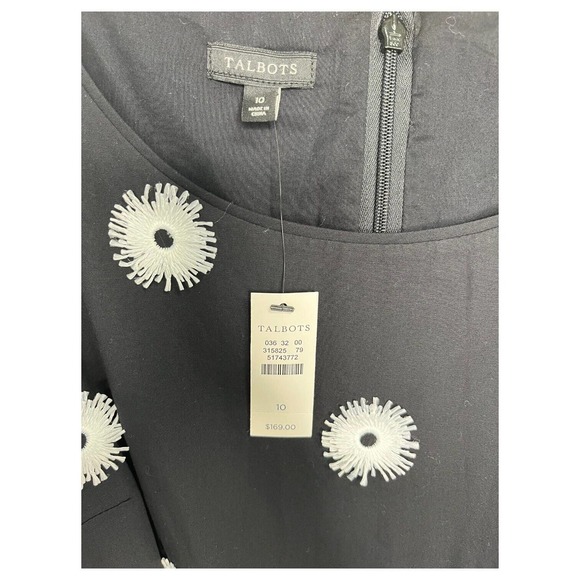 New Talbots Dress Womens 10 Floral Applique Fit Flare Sleeveless Cocktail Black - Picture 8 of 16